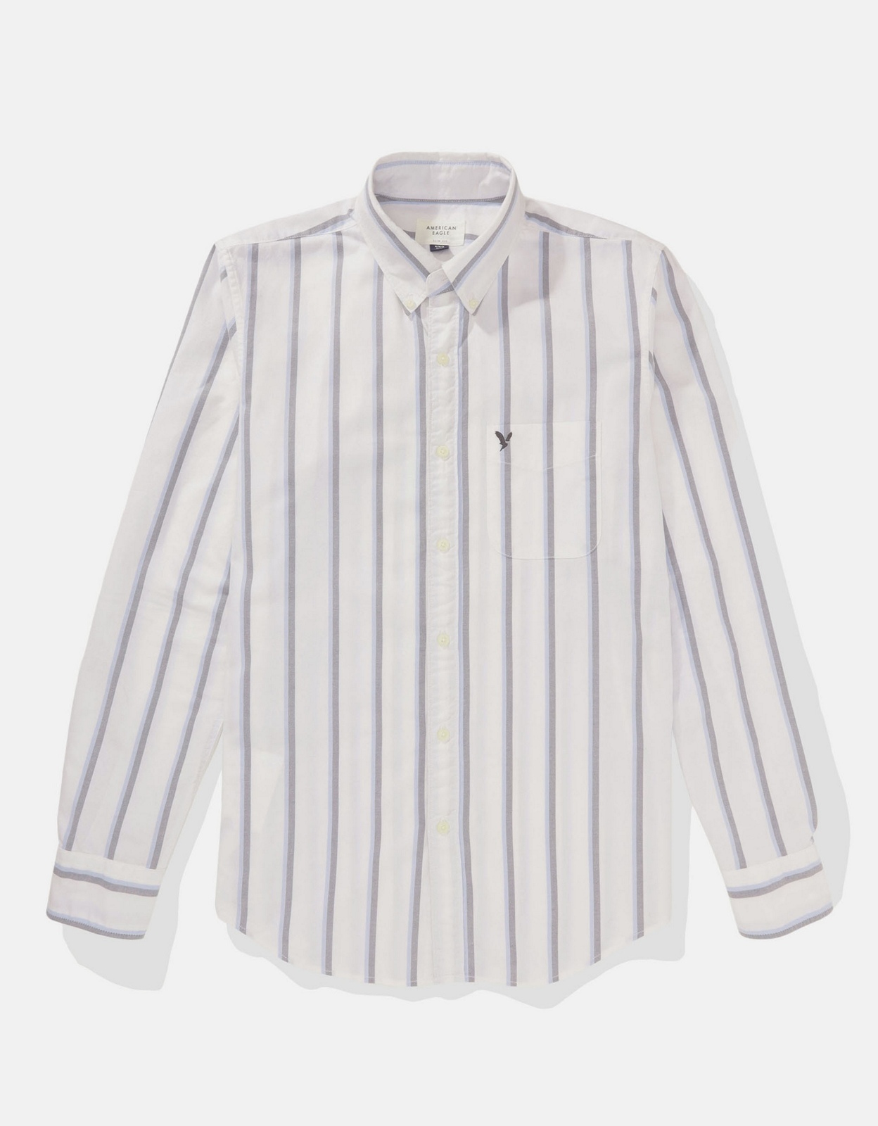 若者の大愛商品 Up American Shirt Eagle Sleeve Vintage Slim Shirt Fit White Shirt  Long Mens AE Size Large Striped Eagle Blue Button-Up White Men Fit XL  Striped Button Slim Button Blue American 海外