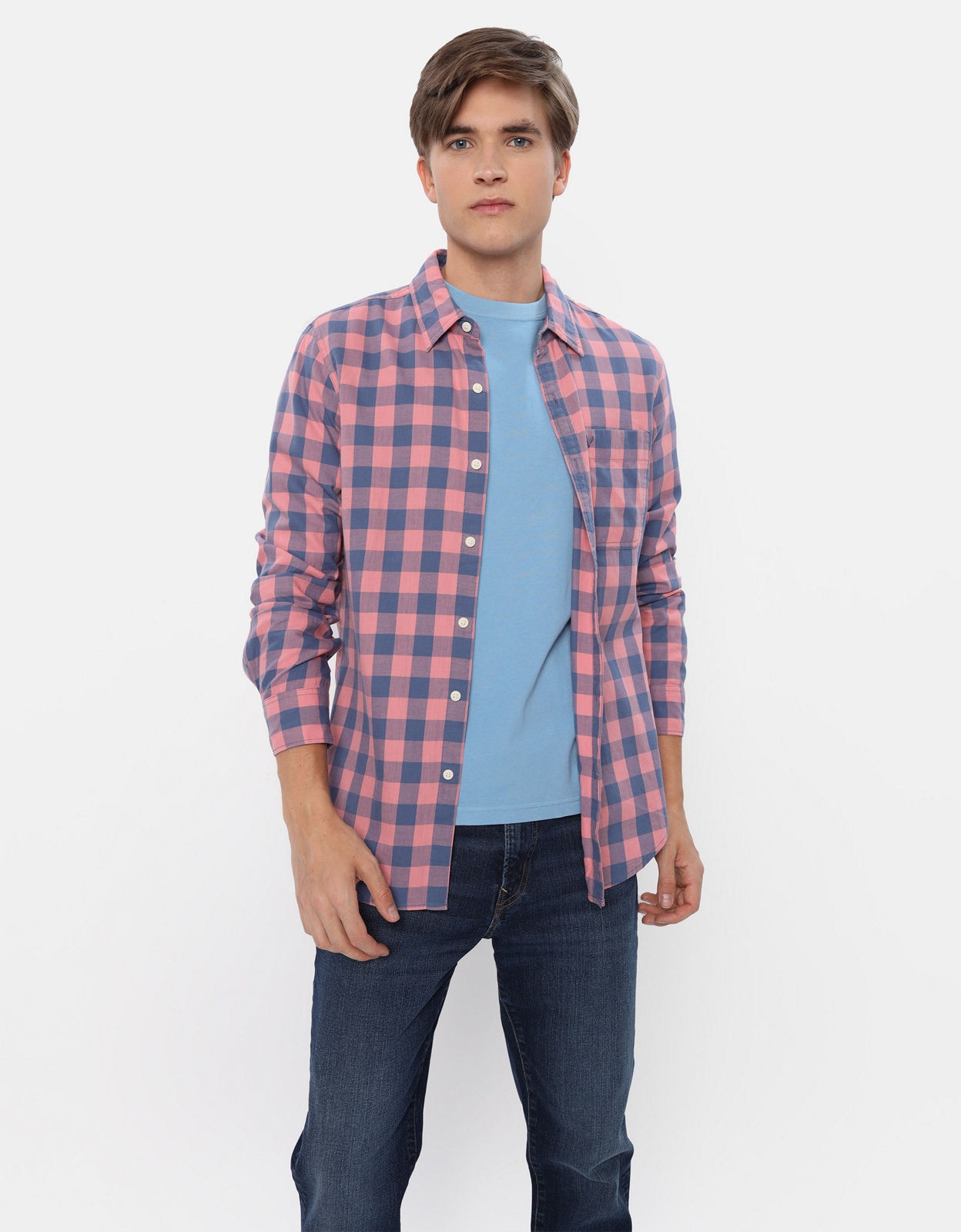 Buy American Eagle Outfitters Blue Cotton Regular Fit Checks