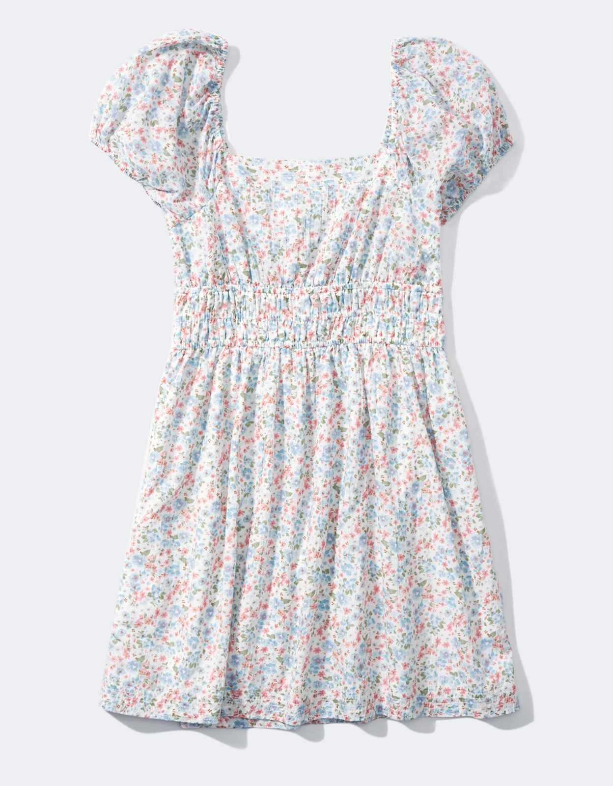 AE Floral Puff Sleeve Cinched-Waist Mini Dress